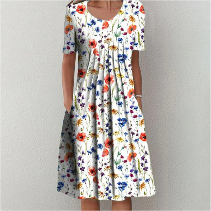 LEXI | Zomerjurk Dames Bloemenprint – Luchtige Korte Mouwen Jurk met Zakken
