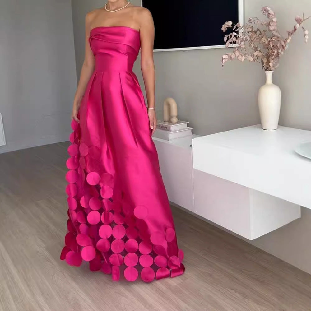 ELYNNE | Fuchsia Strapless Avondjurk Dames – Luxe Gala Jurk met Cirkelaccenten