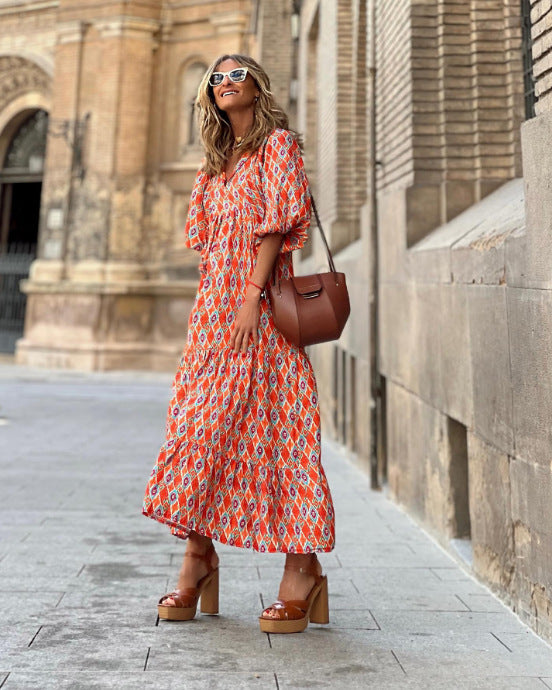 BOHO FIESTA | Maxi Jurk Dames met Print – Luchtige Zomerjurk in Bohemian Stijl