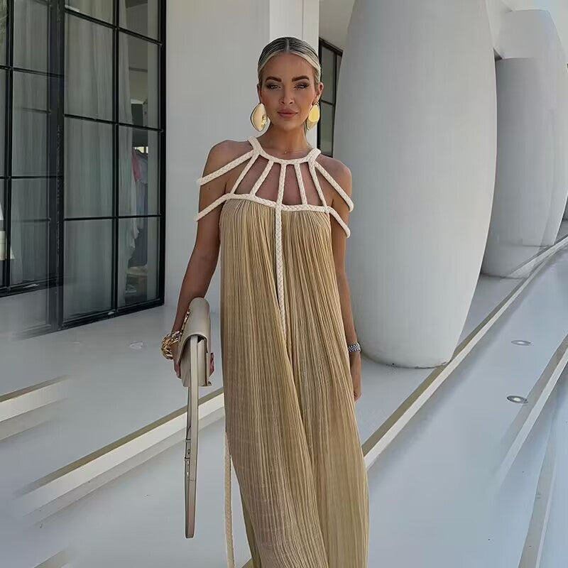 FINNE | Bohemian Maxi Jurk met Gevlochten Details – Luchtige Zomerstijl