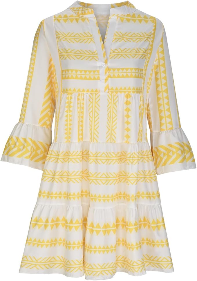 WIES | Boho Tuniekjurk Dames – Zomerjurk Met Geometrische Print