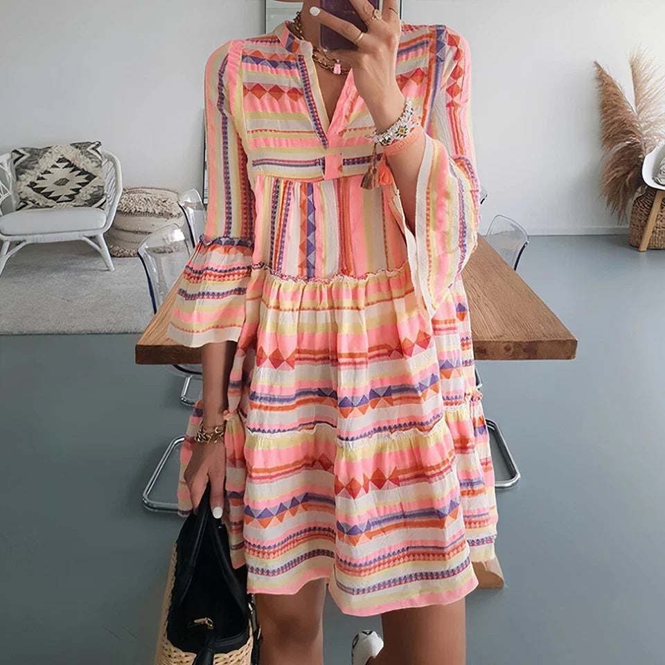 PUCK | Zomerse Boho Jurk met Strepen – Kleurrijke Eyecatcher
