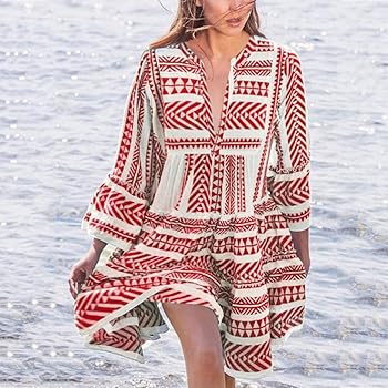 WIES | Boho Tuniekjurk Dames – Zomerjurk Met Geometrische Print