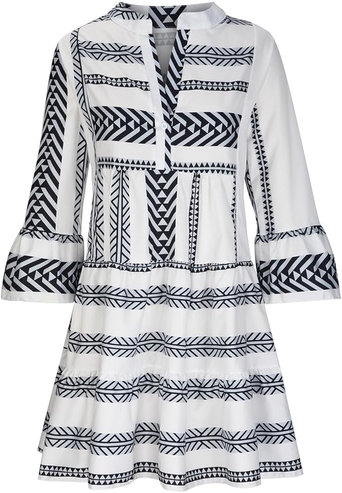WIES | Boho Tuniekjurk Dames – Zomerjurk Met Geometrische Print