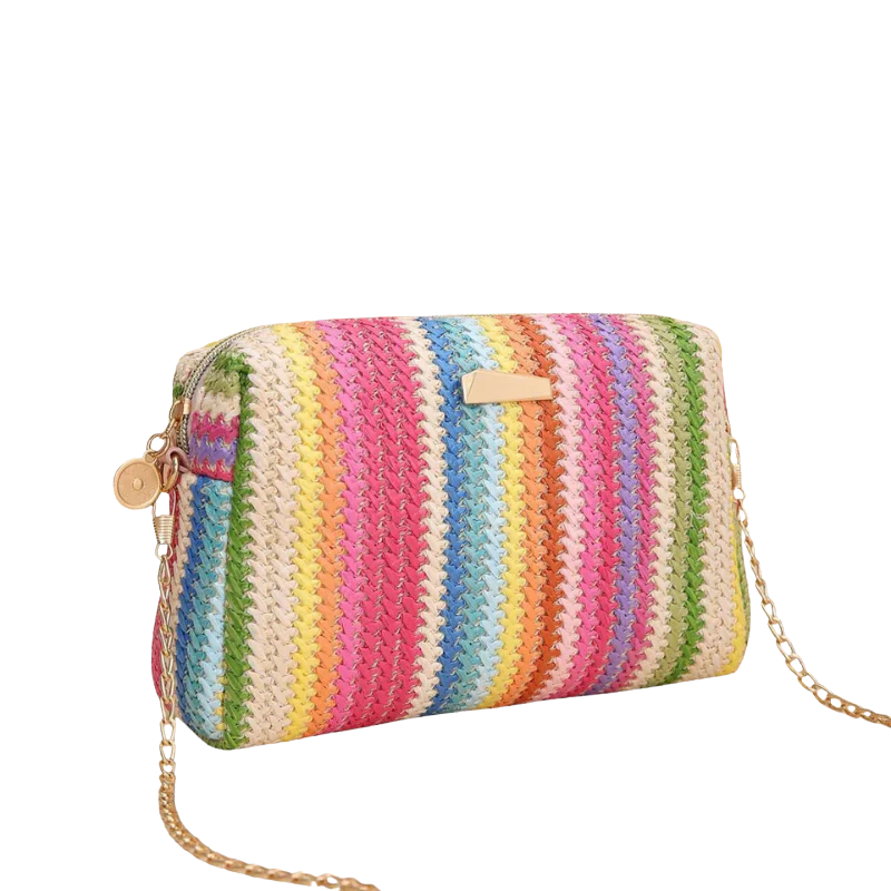MAILEY Rainbow Woven Clutch – Vrolijke Gevlochten Schoudertas