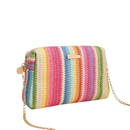 MAILEY Rainbow Woven Clutch – Vrolijke Gevlochten Schoudertas