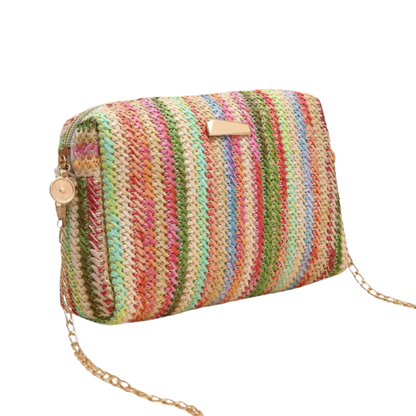 MAILEY Rainbow Woven Clutch – Vrolijke Gevlochten Schoudertas
