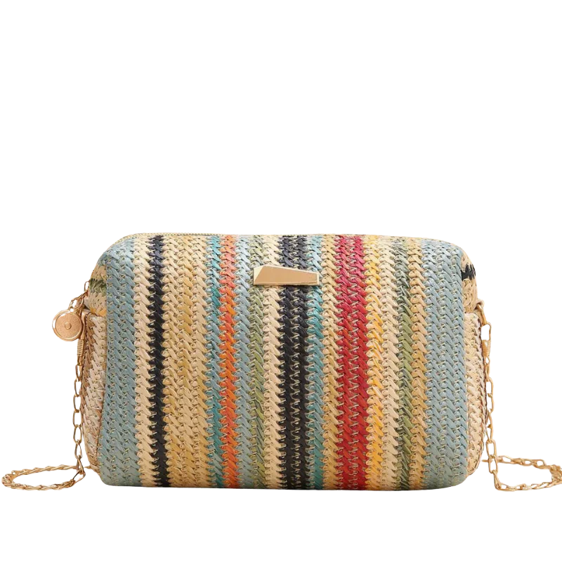 MAILEY Rainbow Woven Clutch – Vrolijke Gevlochten Schoudertas