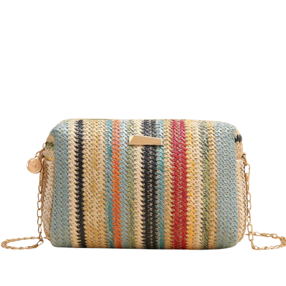 MAILEY Rainbow Woven Clutch – Vrolijke Gevlochten Schoudertas