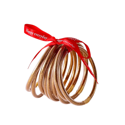 JULIE Set van 10 Gouden Siliconen Armbanden – Flexibel & Waterbestendig