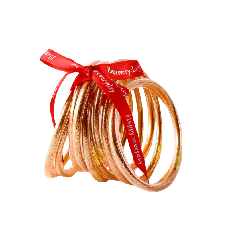 JULIE Set van 10 Gouden Siliconen Armbanden – Flexibel & Waterbestendig