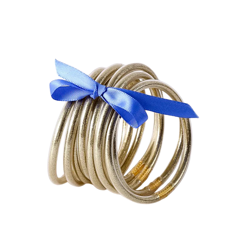 JULIE Set van 10 Gouden Siliconen Armbanden – Flexibel & Waterbestendig