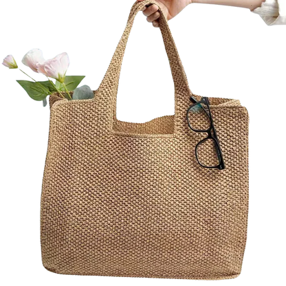 FIEKE Stro Tote Bag  – Gevlochten Commuter Bucket Tas