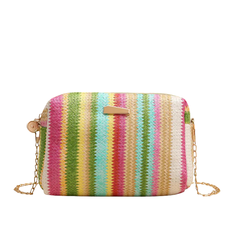 MAILEY Rainbow Woven Clutch – Vrolijke Gevlochten Schoudertas
