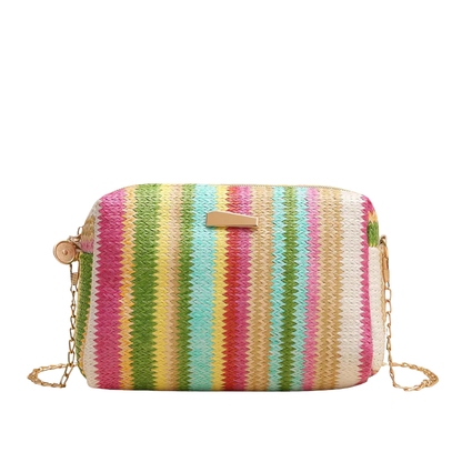 MAILEY Rainbow Woven Clutch – Vrolijke Gevlochten Schoudertas