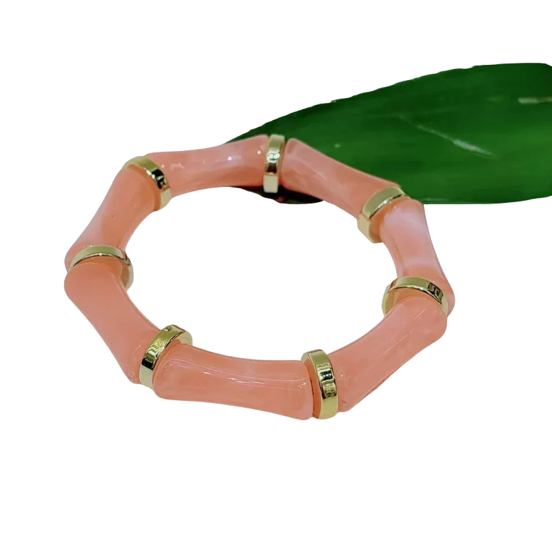 NOURAYA Bamboe Look Armband Dames – Acryl met Gouden Accenten