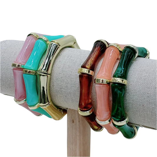 NOURAYA Bamboe Look Armband Dames – Acryl met Gouden Accenten