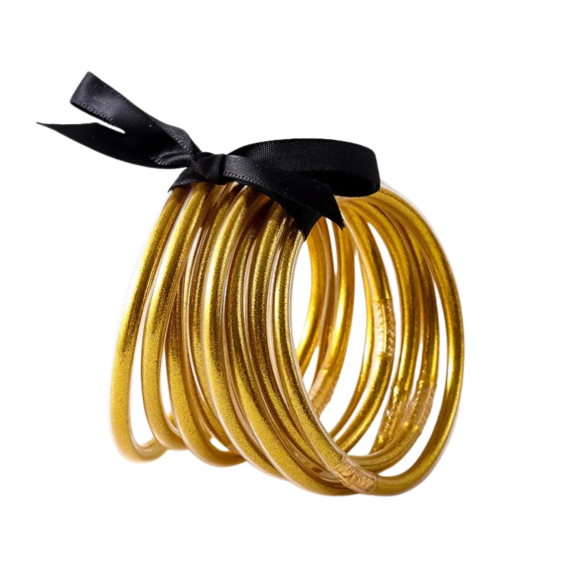 JULIE Set van 10 Gouden Siliconen Armbanden – Flexibel & Waterbestendig