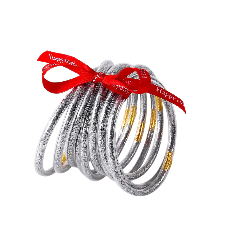 JULIE Set van 10 Gouden Siliconen Armbanden – Flexibel & Waterbestendig