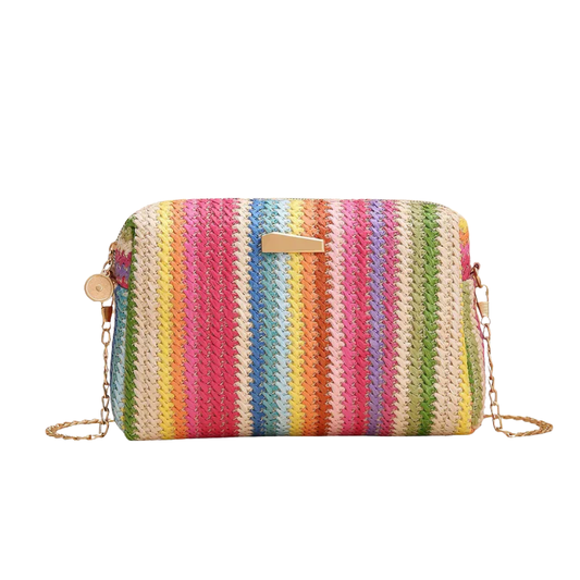 MAILEY Rainbow Woven Clutch – Vrolijke Gevlochten Schoudertas