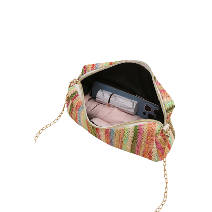 MAILEY Rainbow Woven Clutch – Vrolijke Gevlochten Schoudertas