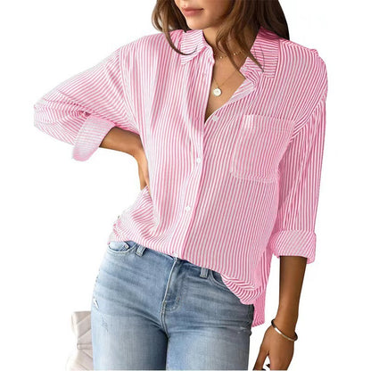 ROSANNA | Gestreepte Blouse Dames – Zomerse Blouse met Knoop en Lange Mouwen