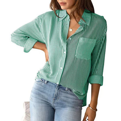 ROSANNA | Gestreepte Blouse Dames – Zomerse Blouse met Knoop en Lange Mouwen