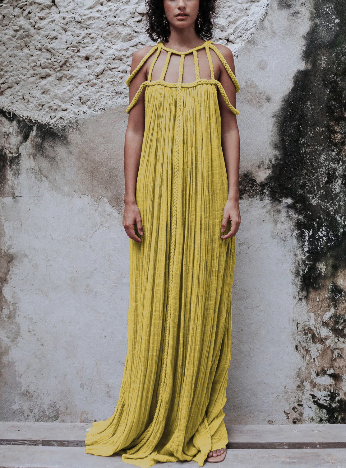 FINNE | Bohemian Maxi Jurk met Gevlochten Details – Luchtige Zomerstijl