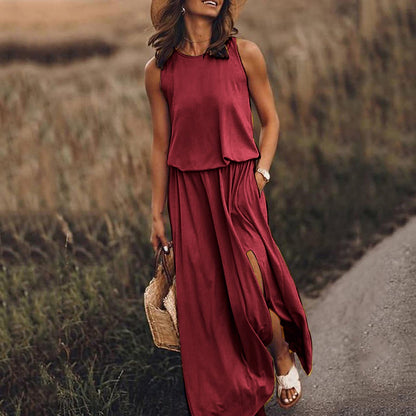 ZENDAYA | Mouwloze Maxi Jurk met Split – Casual Zomerjurk met Pockets