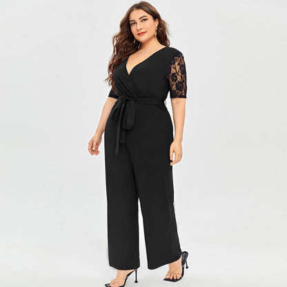 CLOE | Zwarte Jumpsuit met Kantmouwen – Elegante Plus Size Pasvorm