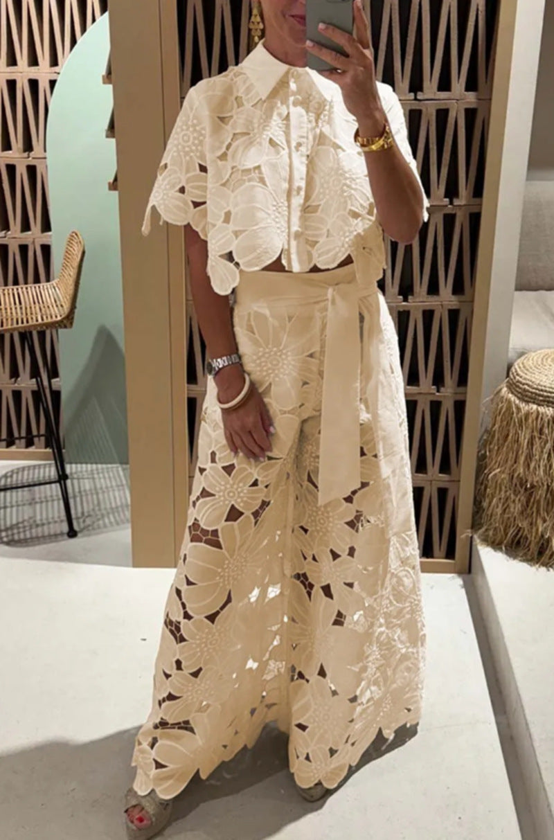 FIORA | Boho Broderie Kanten Set – Luxe Zomerlook met Statement Bloemen