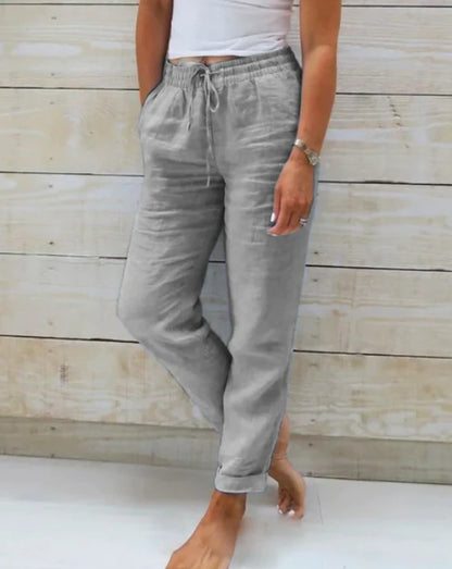 LOT | Dames Linnen Broek  – Luchtige Zomerbroek met Elastische Taille en Steekzakken