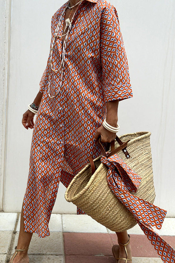 LINNE | Gestreepte Oversized Shirtjurk – Zomerse Damesjurk met Knoopsluiting en Split