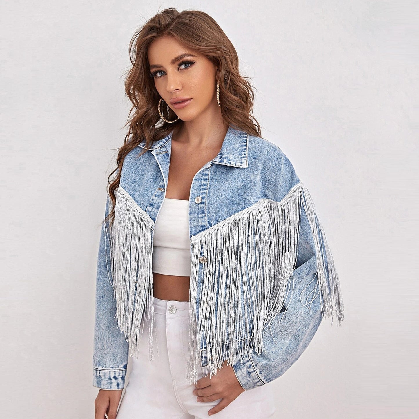 SID | Fringe Denim Jacket – Western Chic in Katoen