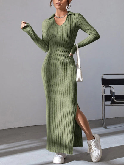 SILVANA | Geribbelde Maxi Jurk met Split – Casual Elegantie voor Elke Dag