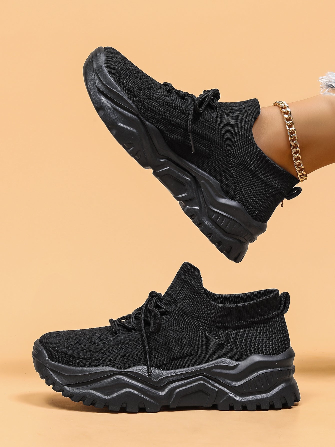 CLAUDINE | Chunky Sneakers Dames met Knit Detail – Comfortabele Urban Schoenen