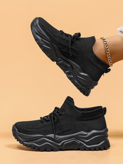 CLAUDINE | Chunky Sneakers Dames met Knit Detail – Comfortabele Urban Schoenen