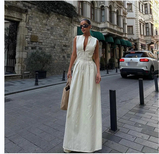 ALESIA | Zip-Front Maxi Jurk – Chic & Stoer in één