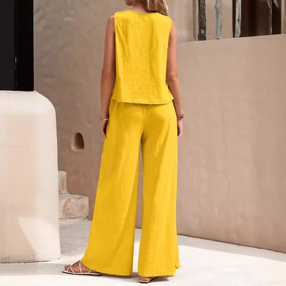 SOLÈNE | Tweedelige Zomer Set Dames – Luchtige Wijde Broek & Mouwloze Top