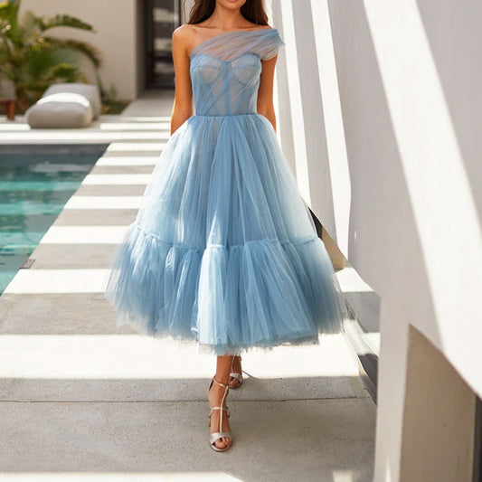 JACQUELINE | Tulle One-Shoulder Gala Jurk – Droomjurk met Elegante Asymmetrie