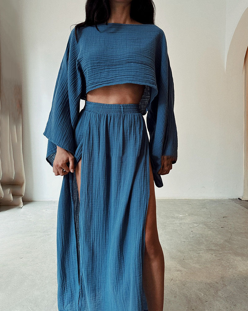 MANON | Off Shoulder Set met Maxi Split Rok – Zomerse Dames Co-ord Set