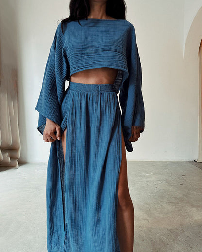 MANON | Off Shoulder Set met Maxi Split Rok – Zomerse Dames Co-ord Set