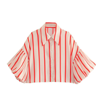 VLINDER | Gestreepte Blouse met Pofmouwen – Stijlvolle Statement Top