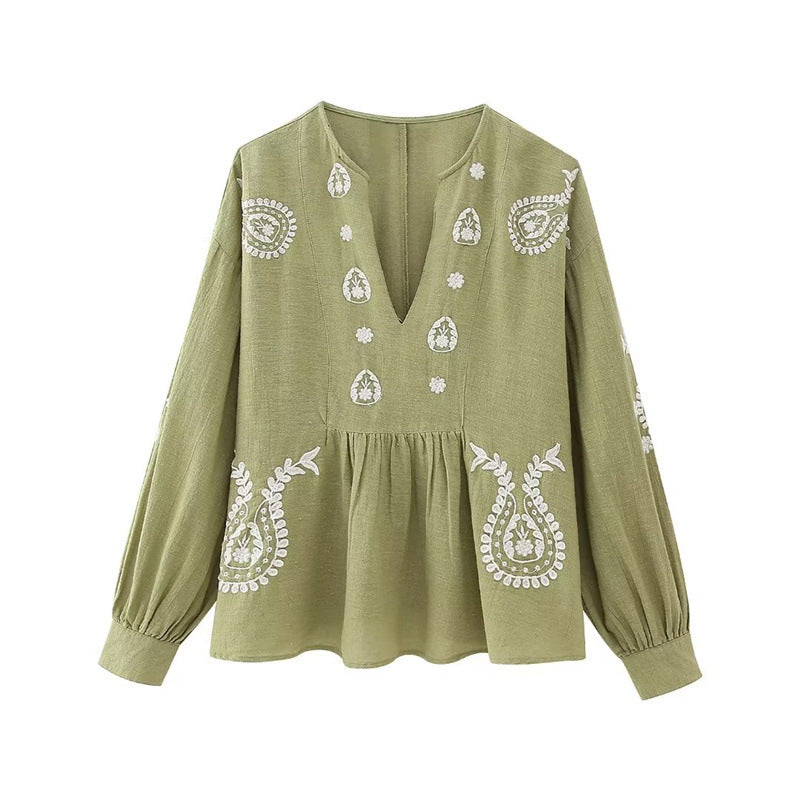 ANNEMIE | Boho Blouse met Borduursels - Katoenen Blouse Dames