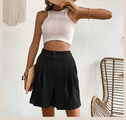 CAMILLE | High-Waist Dames Short – Elegante Losse Pasvorm met Knopen