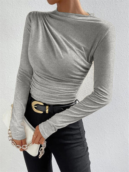 ELYSA | Dames Top met Plooidetail – Lange Mouwen & Slim Fit
