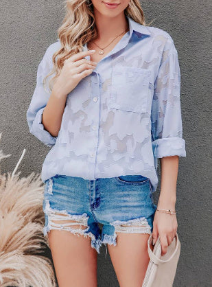 AIMEE | Transparante Blouse met Camouflagepatroon – Elegante Lange Mouwen voor Dames