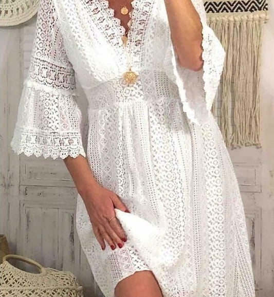 PIXIE | Romantische Witte Kanten Jurk – Boho Chic