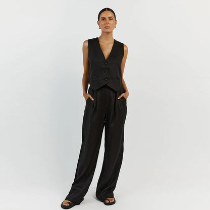 IVY | Linnenlook Two-Piece Set – Mouwloos Gilet & Wide-Leg Broek voor een Chic Zomerstatement