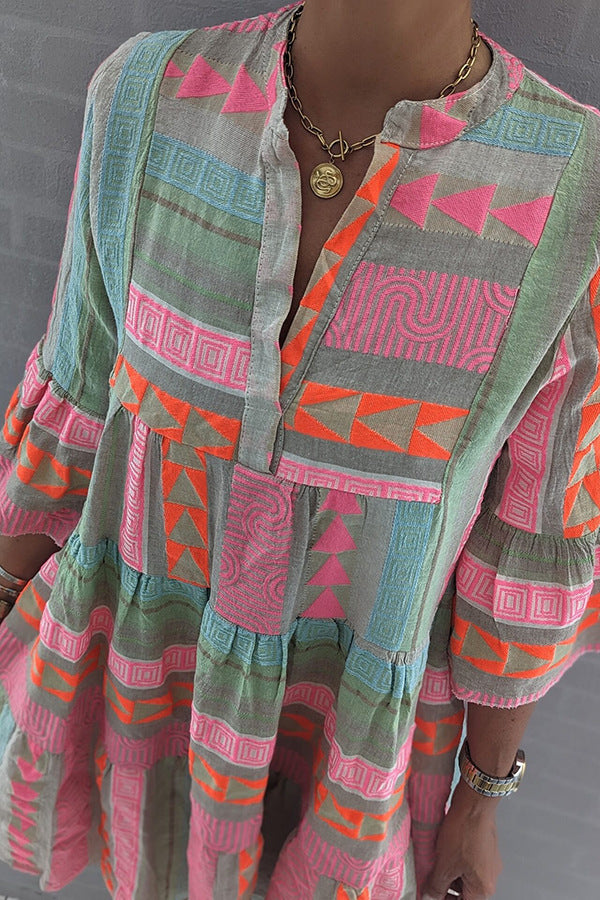 SIENE | Bohemian Tuniekjurk Dames - Katoenen Zomerjurk met Print